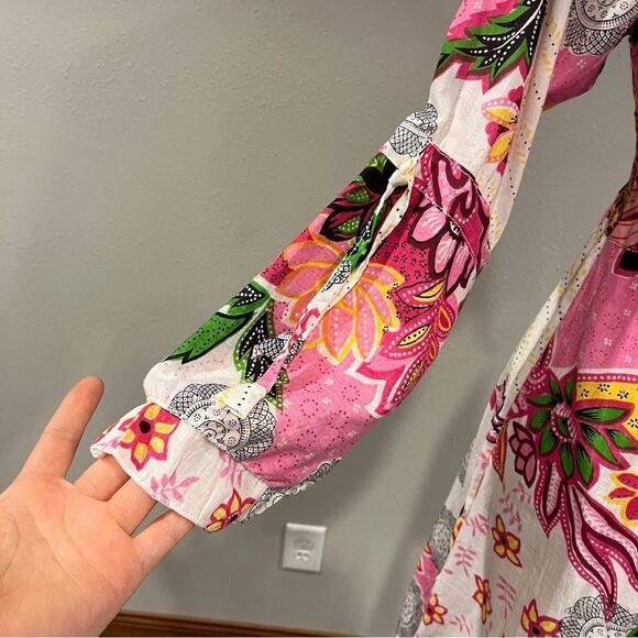 Floral beaded long sleeve V-Neck Dress size large - Picture 5 of 13